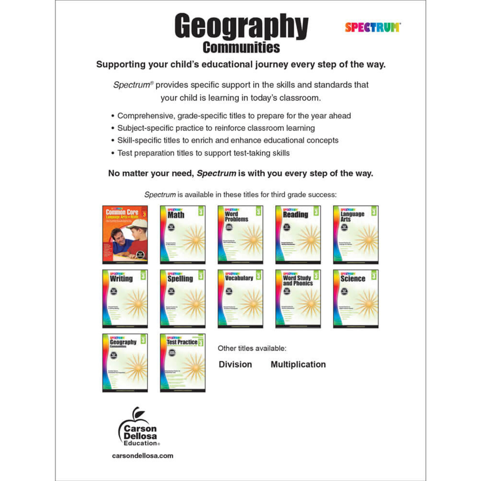 CARSON DELLOSA PUBLISHING CO Spectrum Geography Workbook Grade 3