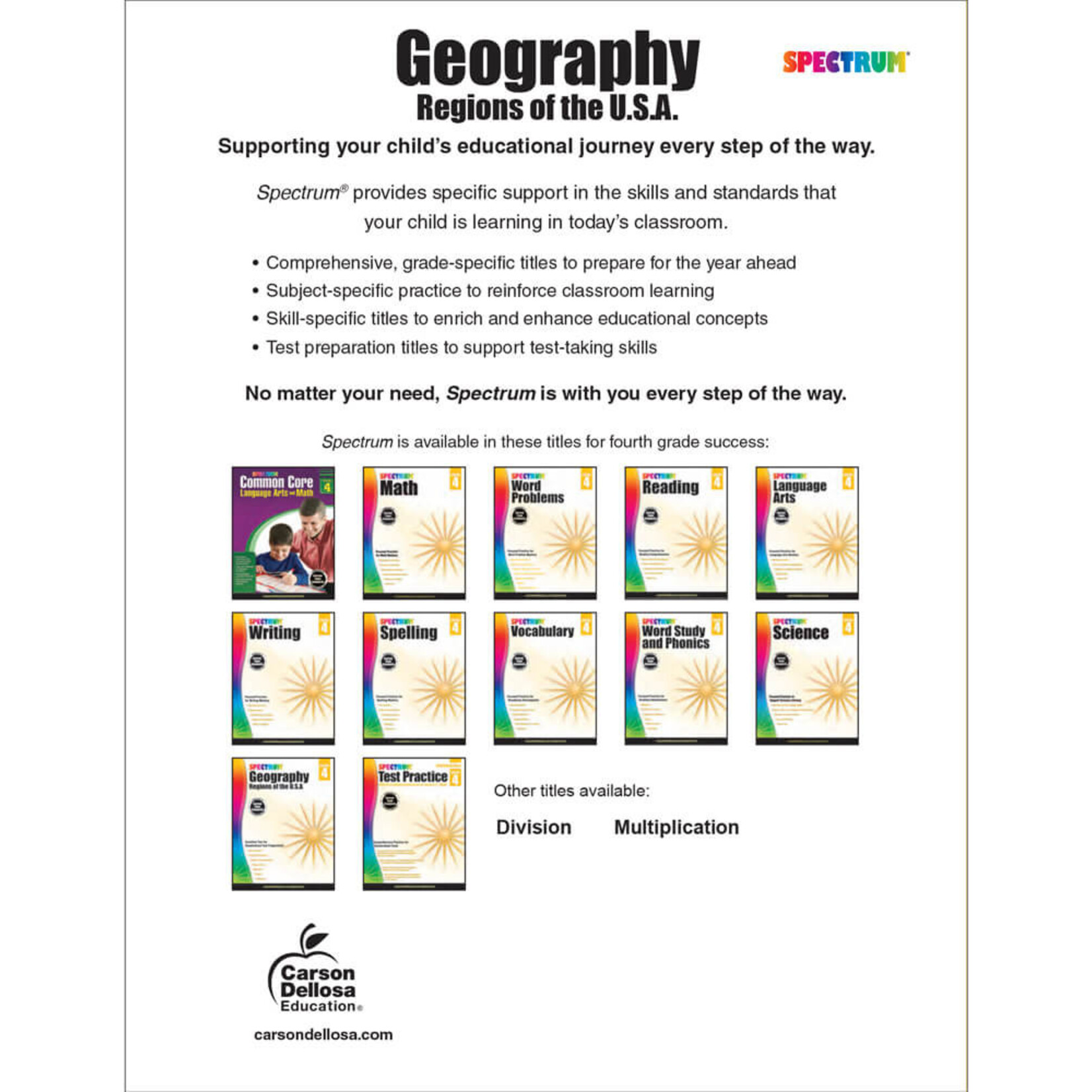 CARSON DELLOSA PUBLISHING CO Spectrum Geography Workbook Grade 4