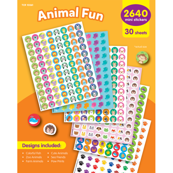 Animal Fun Mini Stickers Variety Pack - Educational Outfitters