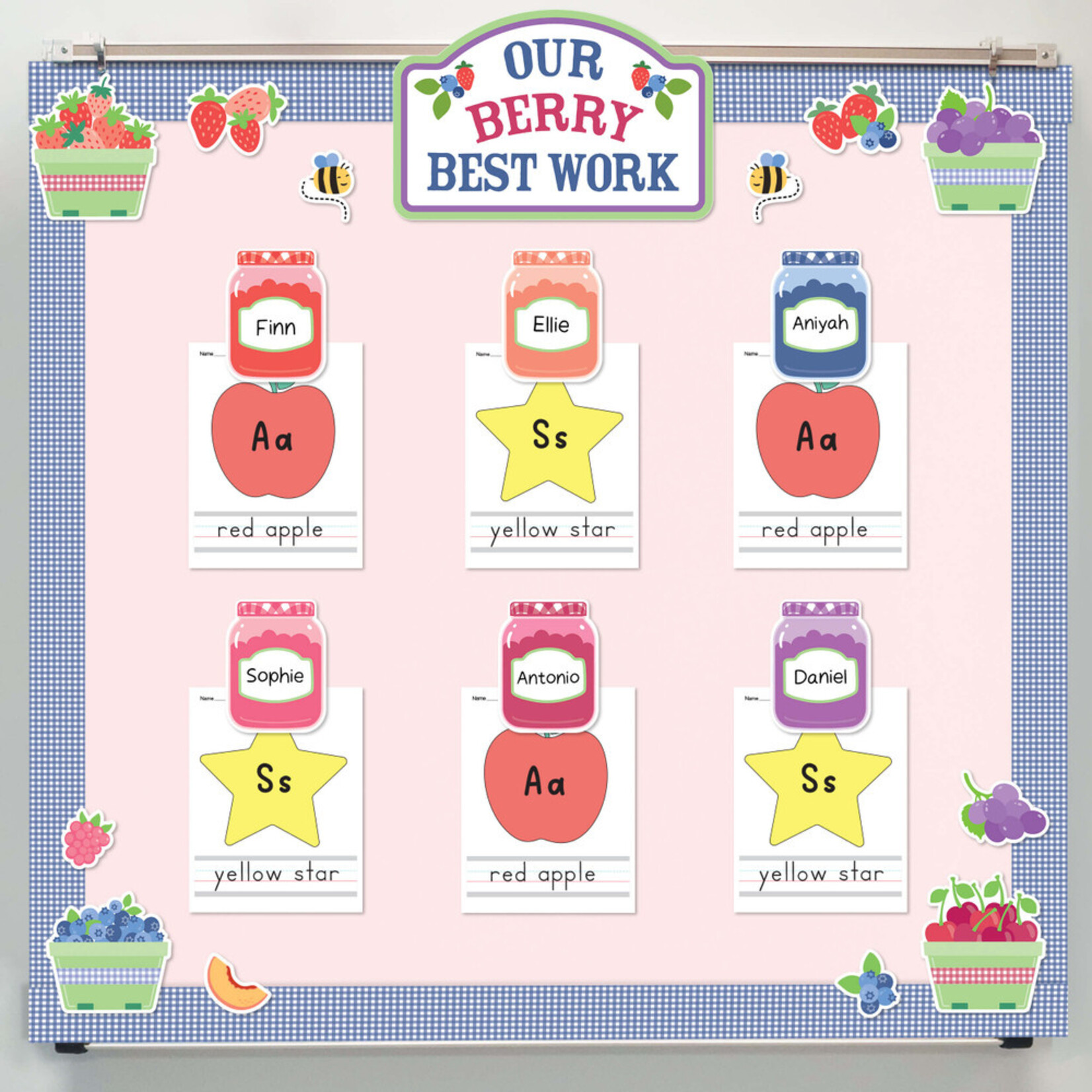 CARSON DELLOSA PUBLISHING CO Farmers Market Blue Gingham Straight Bulletin Board Borders