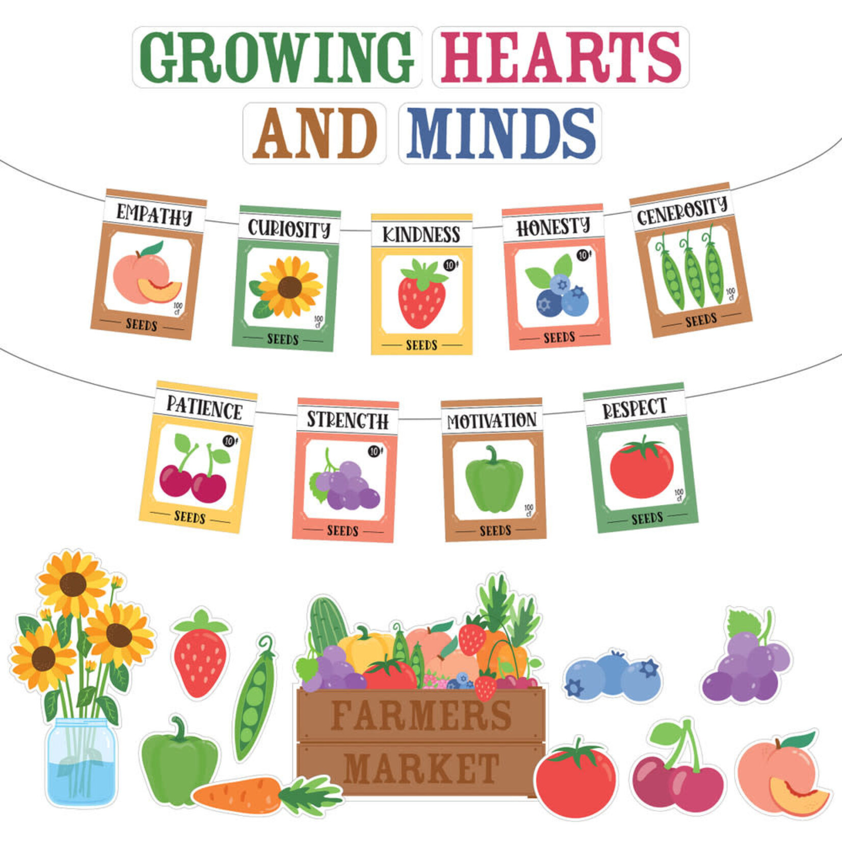 CARSON DELLOSA PUBLISHING CO Growing Hearts Growing Minds Bulletin Board Set