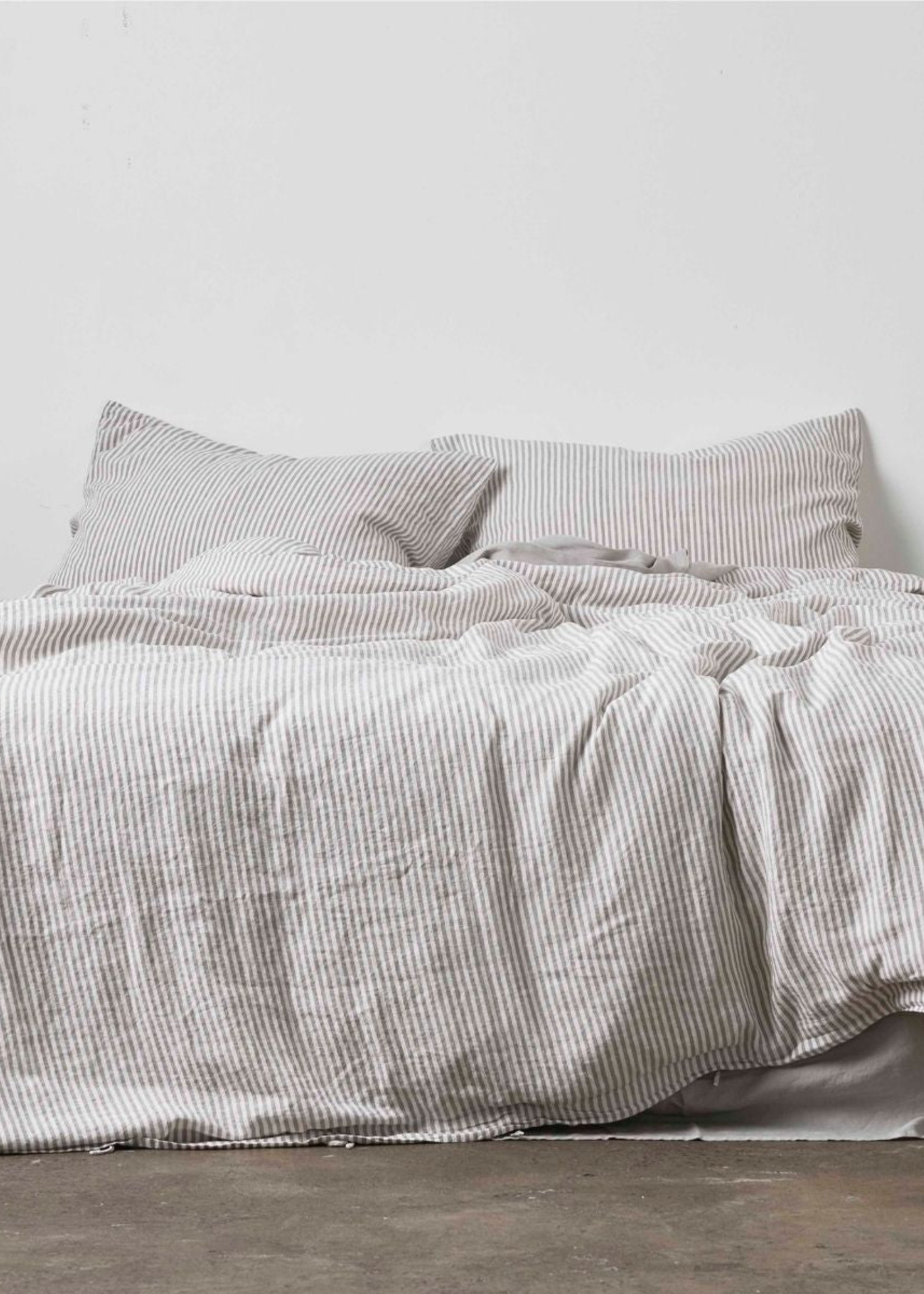 Linen Duvet in Grey & White Stripe