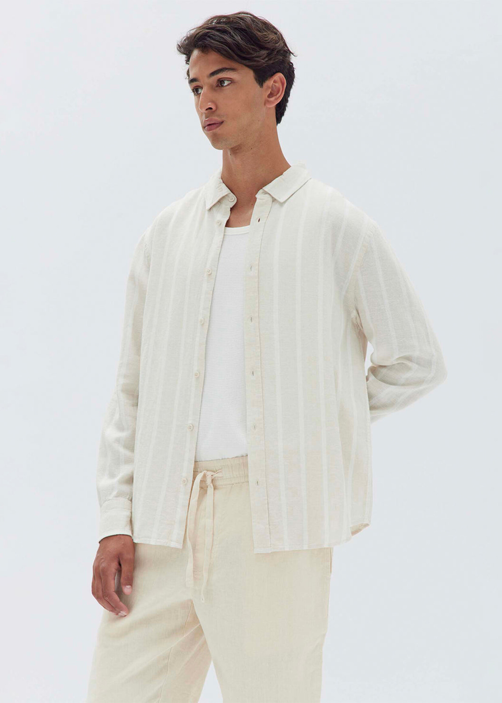 Theo Long Sleeve Shirt Sand Stripe