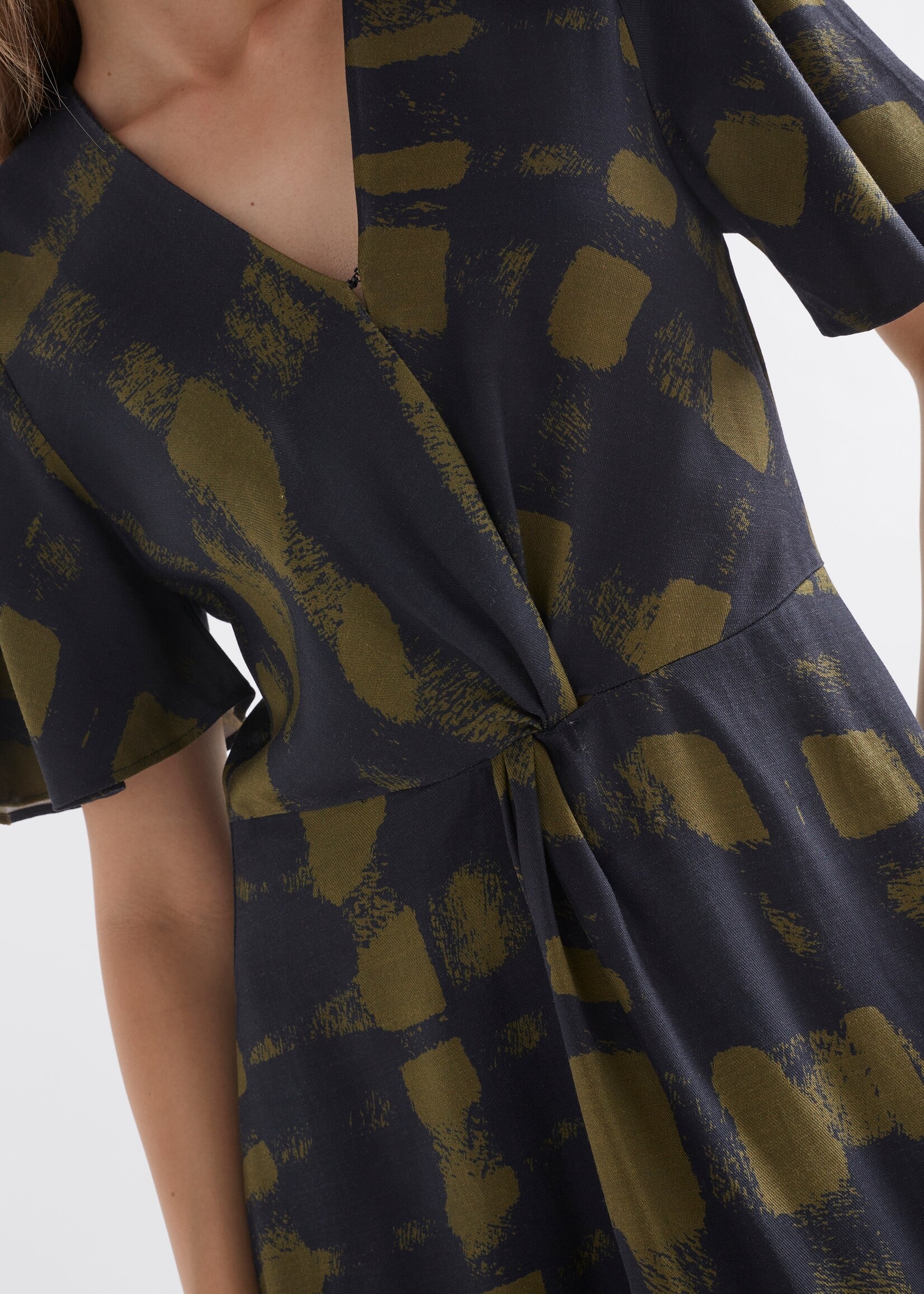 Fletta Dress Olive Warp Check Print