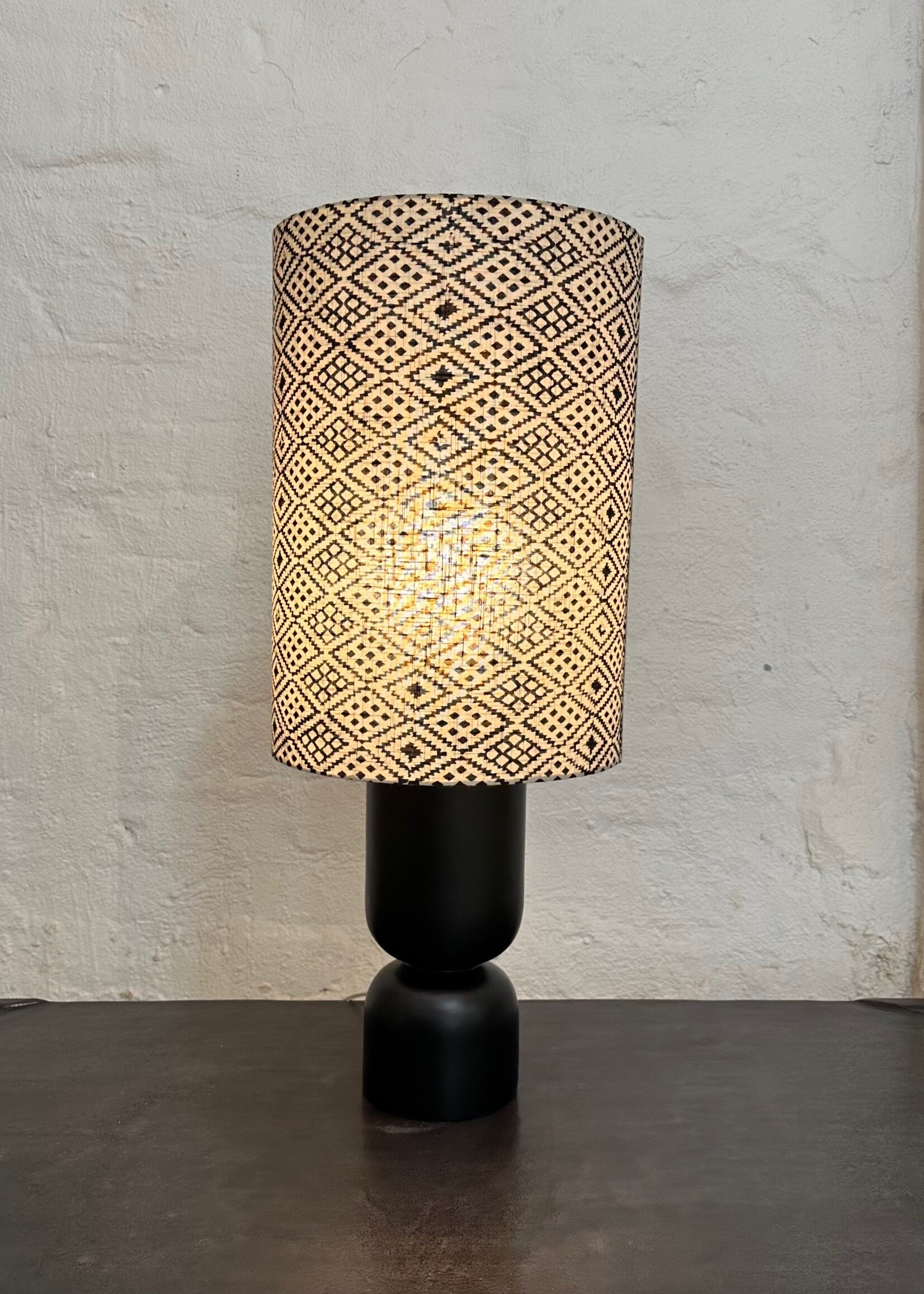 Aztec/Black Lamp        Limited Edition  lamp hand printed fabric  73.5cm