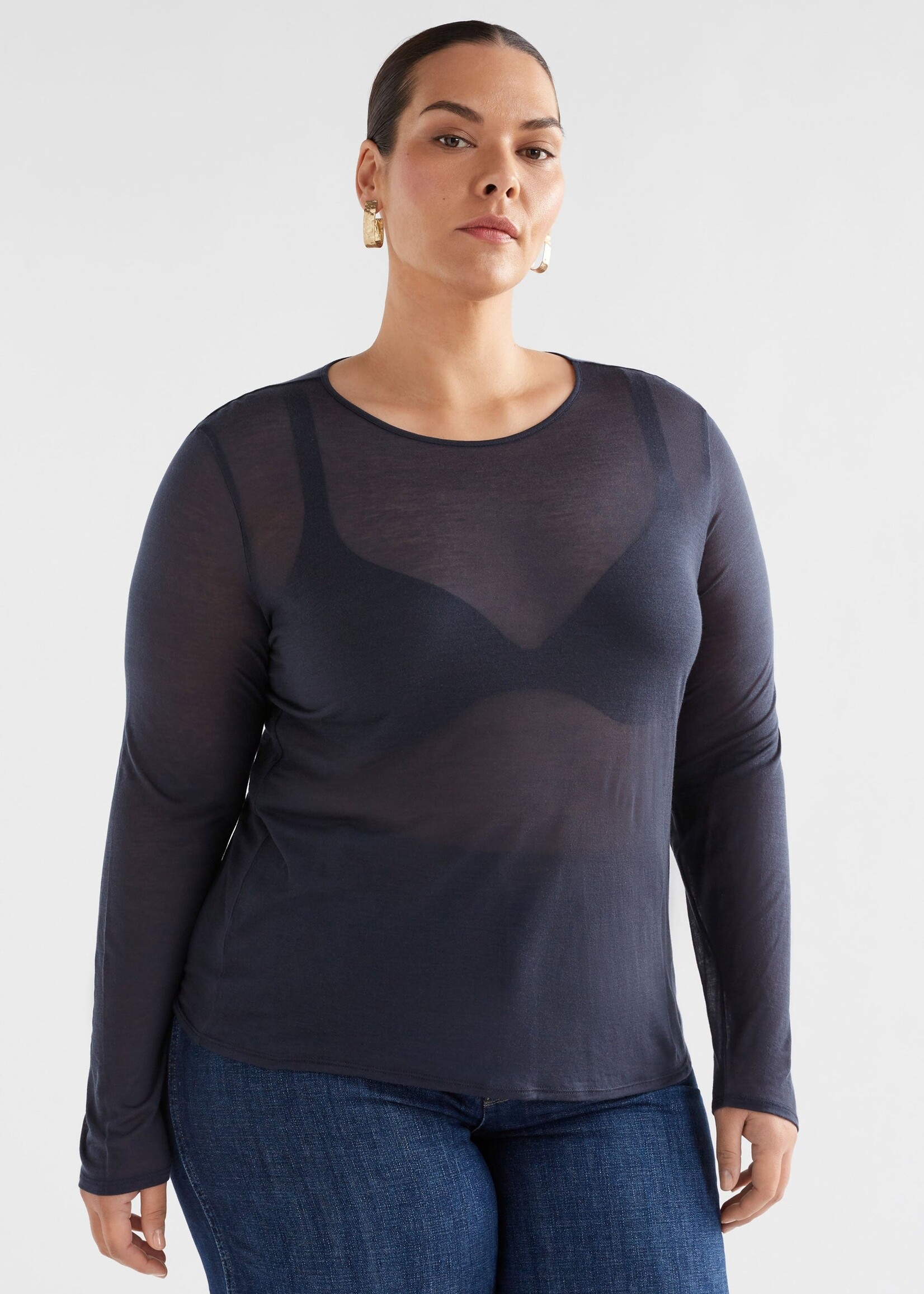 Sheer Long Sleeve Tshirt Space Blue