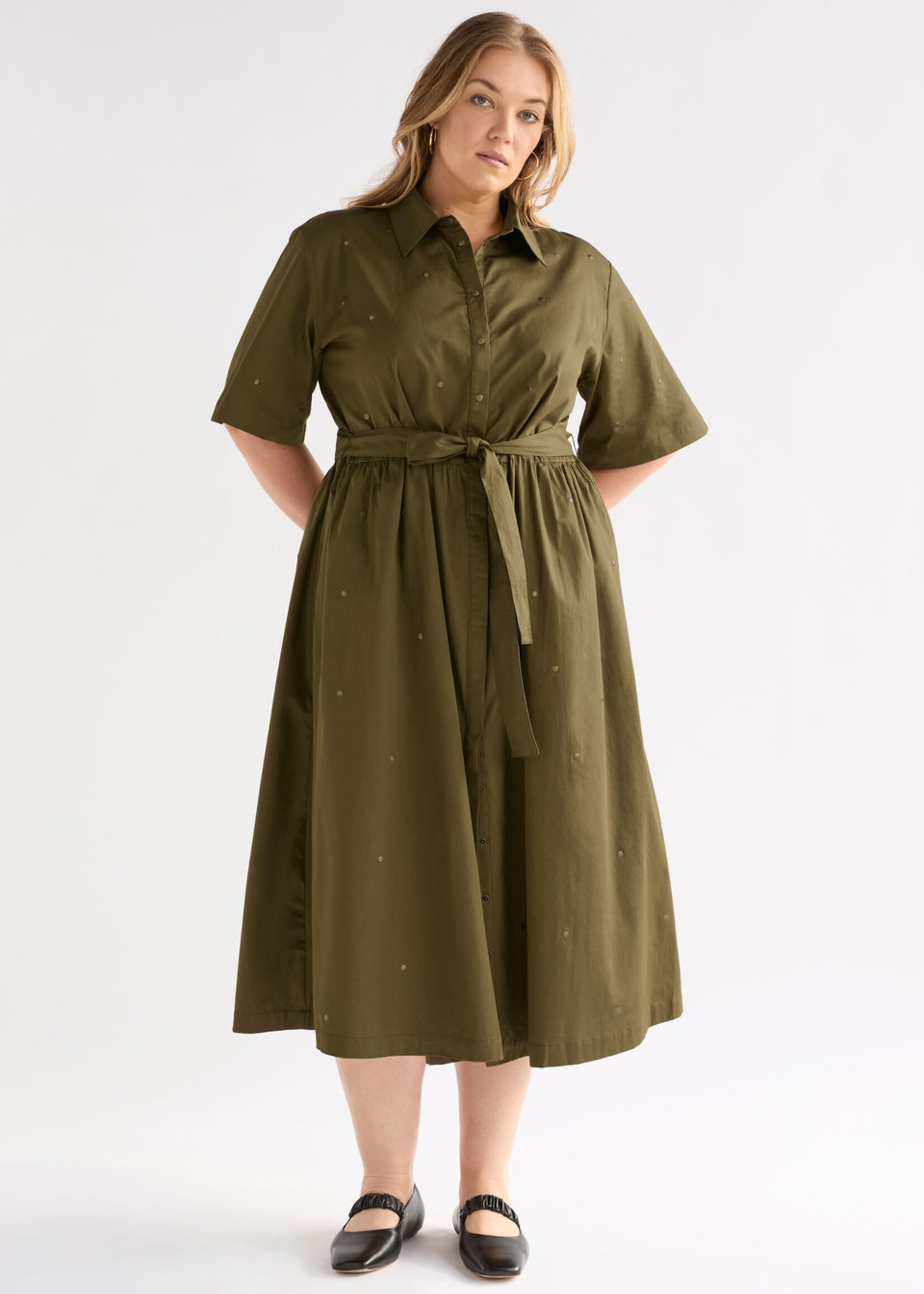 Stuud Long Shirt Dress Olive