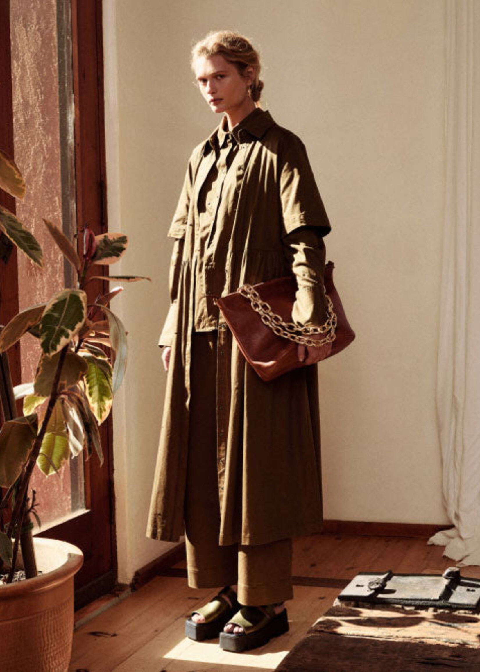 Stuud Long Shirt Dress Olive