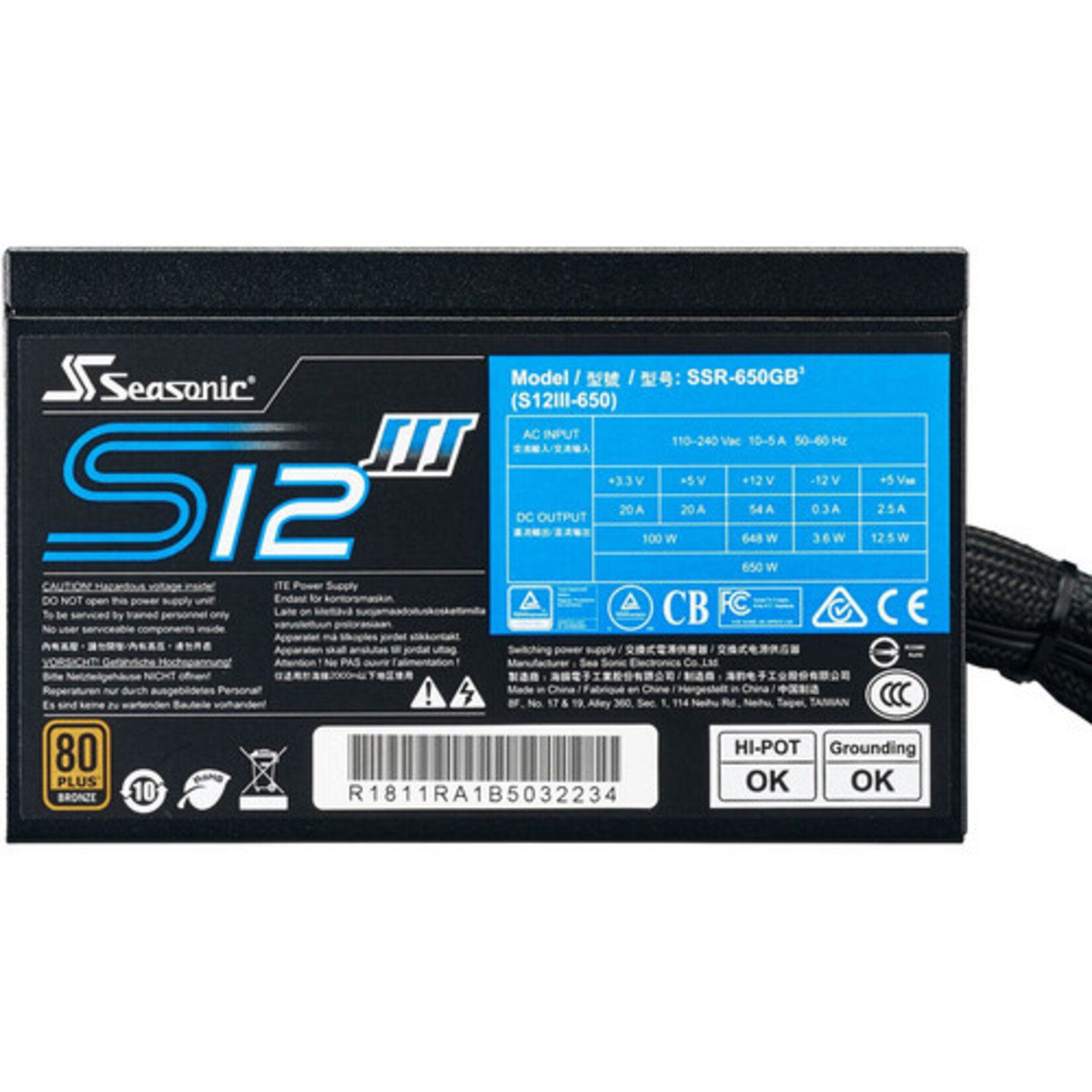 SeaSonic SeaSonic Electronics S12III Series 650W 80 Plus Bronze ATX Power Supply