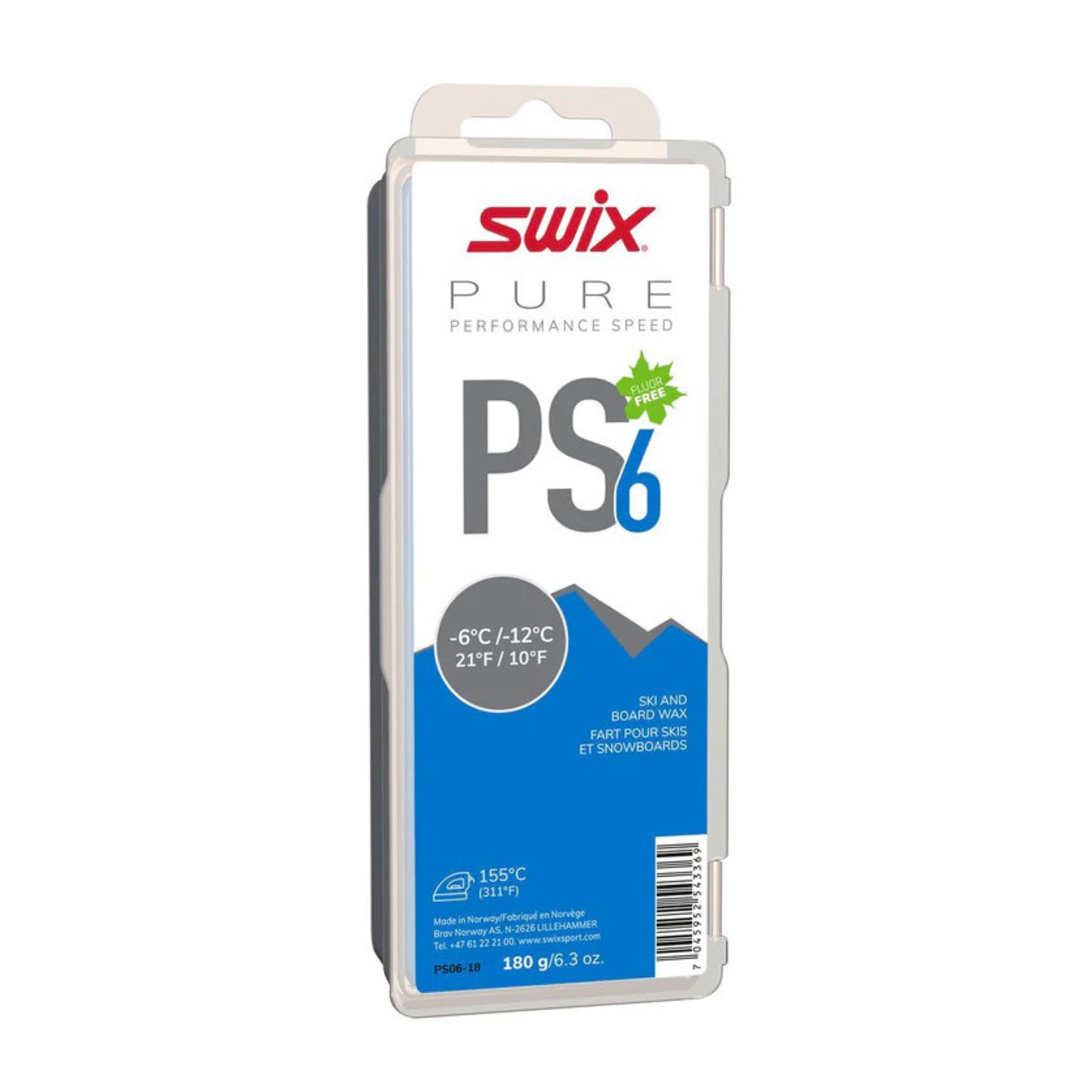 SWIX Swix PS6 Blue Pure Performance Speed Glide Wax -6C/-12C, 180g