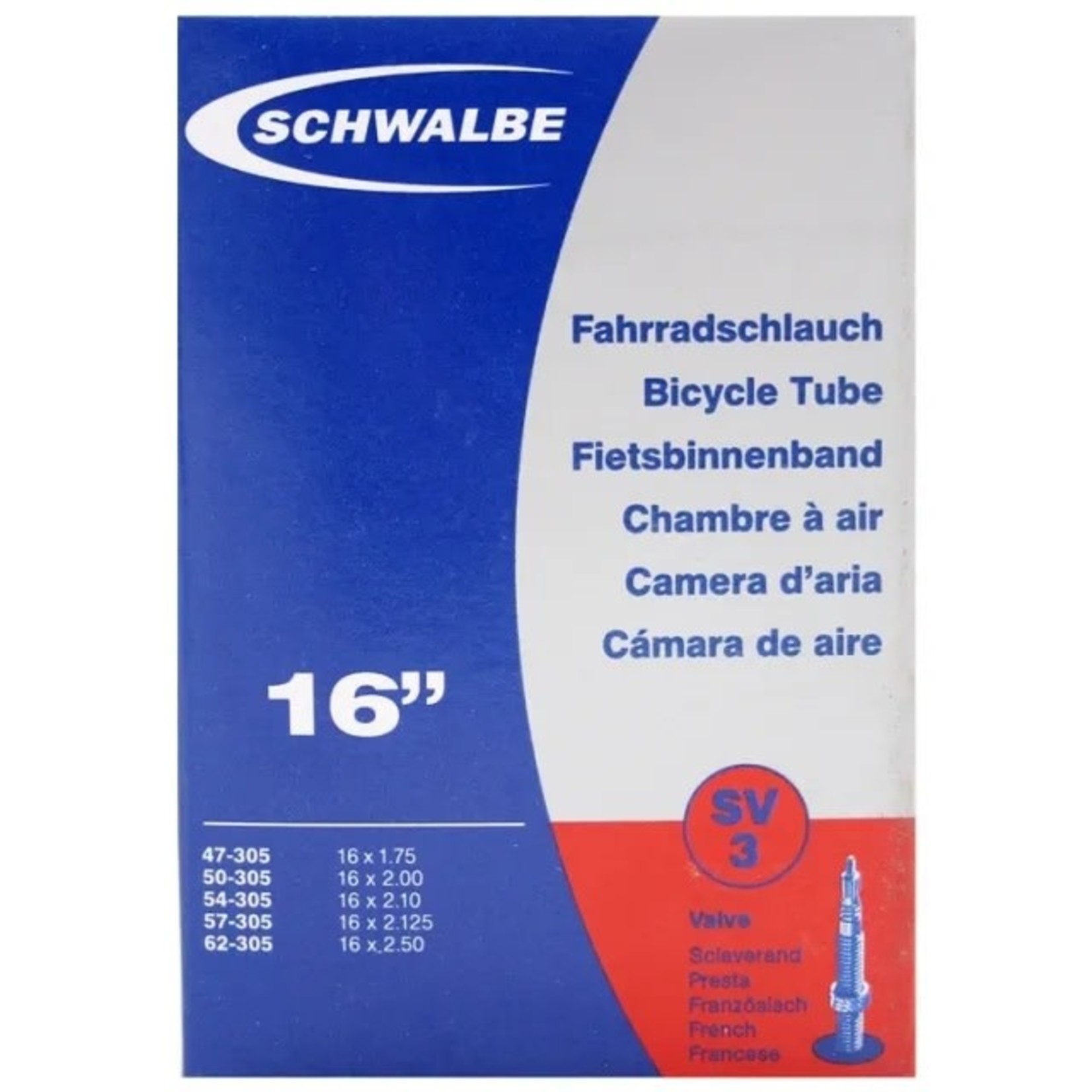 SCHWALBE Schwalbe 16" (305) x 1.75-2.5" Inner Tube, Presta 40mm