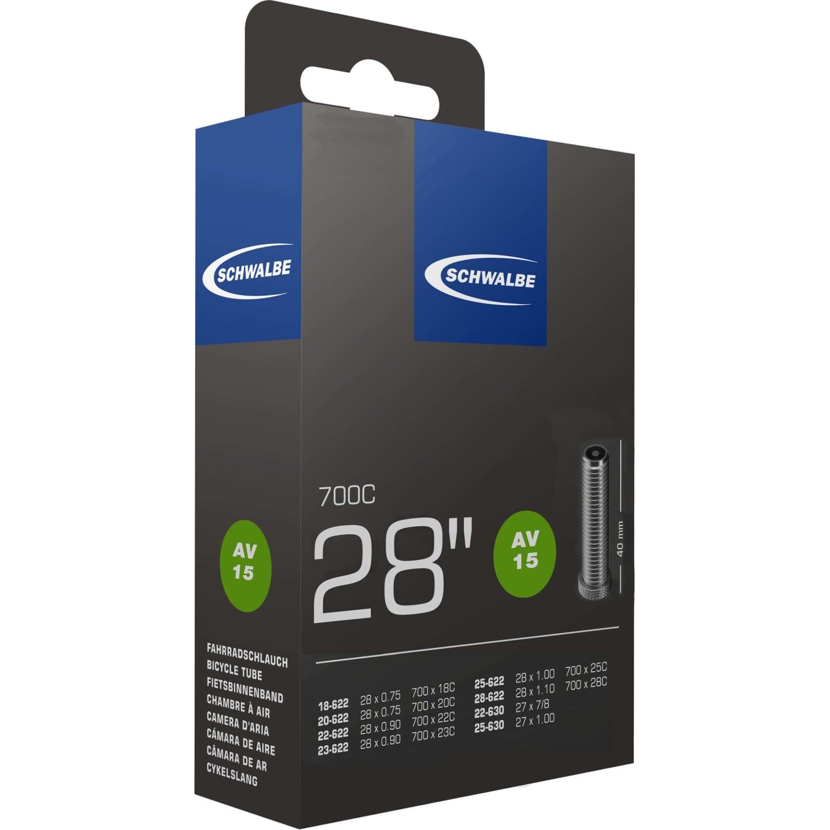 SCHWALBE Schwalbe 700C (622) x 18 - 28mm Inner Tube, Schrader 40mm