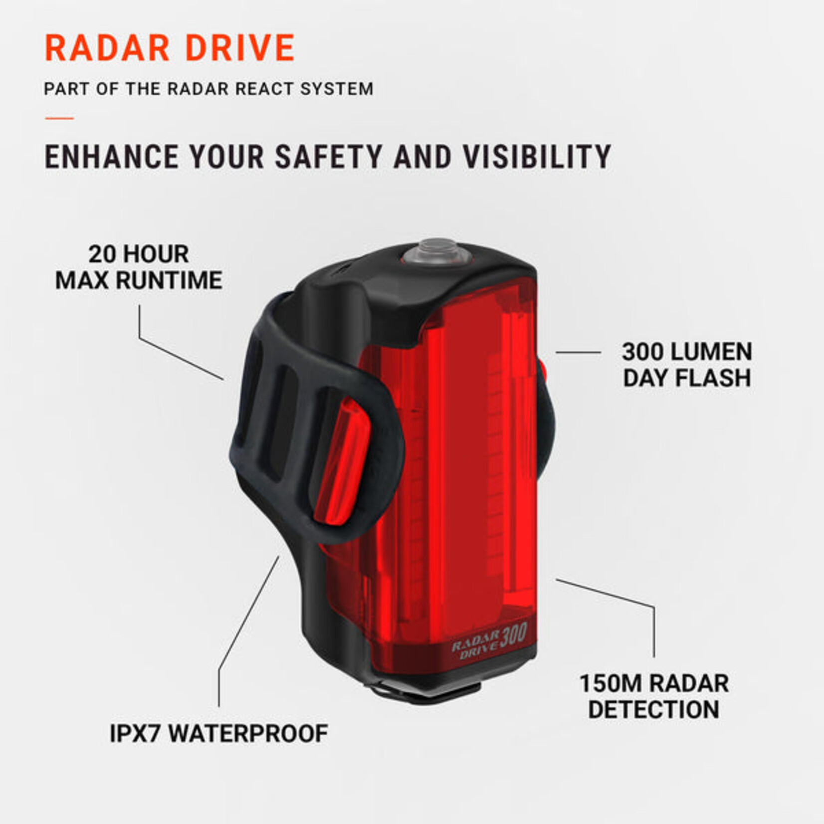 LEZYNE Lezyne Radar Drive Rear Light, 300 Lumens