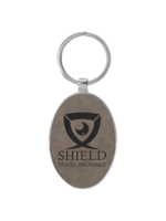 Leatherette Oval Keychain 3x1.75" Gray