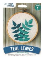 Leisure Arts Kit Embroidery 4" Teal Leaves