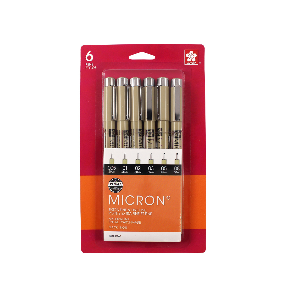 Sakura Pigma Micron Pen Sets, Black Ink, 6-Pen Set