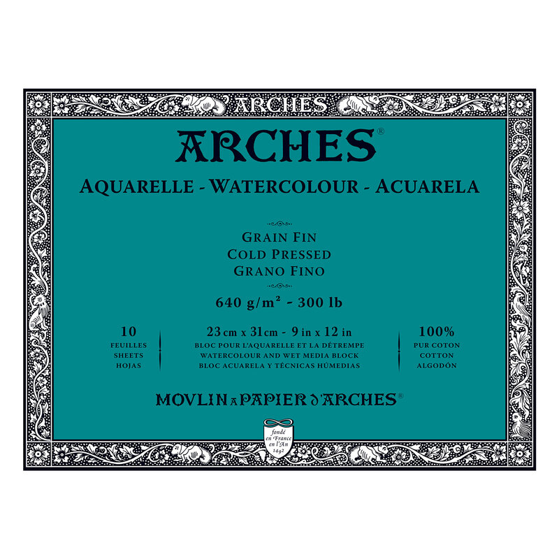 Arches 300 lb. Watercolor Blocks, 9x12, 10 Sheets