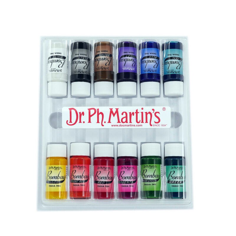 Dr. Ph. Martin's Bombay India Ink Sets, 12-Color Set #1 .5 oz. Bottles