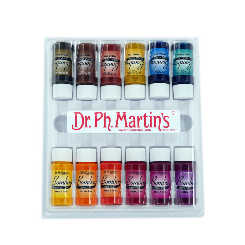 Dr. Ph. Martin's Bombay India Ink Sets, 12-Color Set #2 .5 oz. Bottles