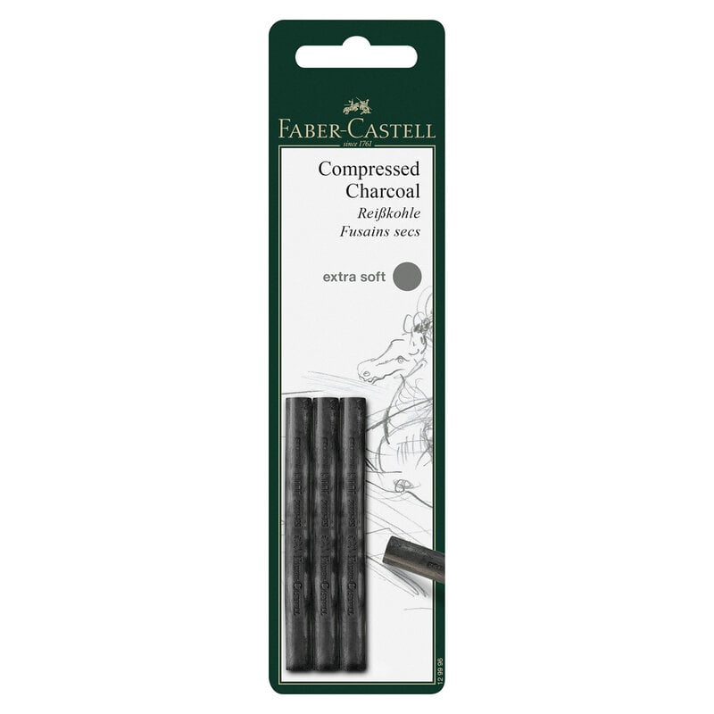 Faber-Castell PITT Compressed Charcoal Stix, 3-Crayon Set Extra-Soft