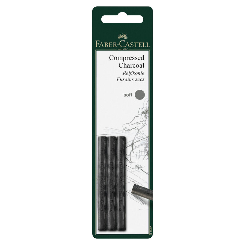 Faber-Castell PITT Compressed Charcoal Stix, 3-Crayon Set Soft