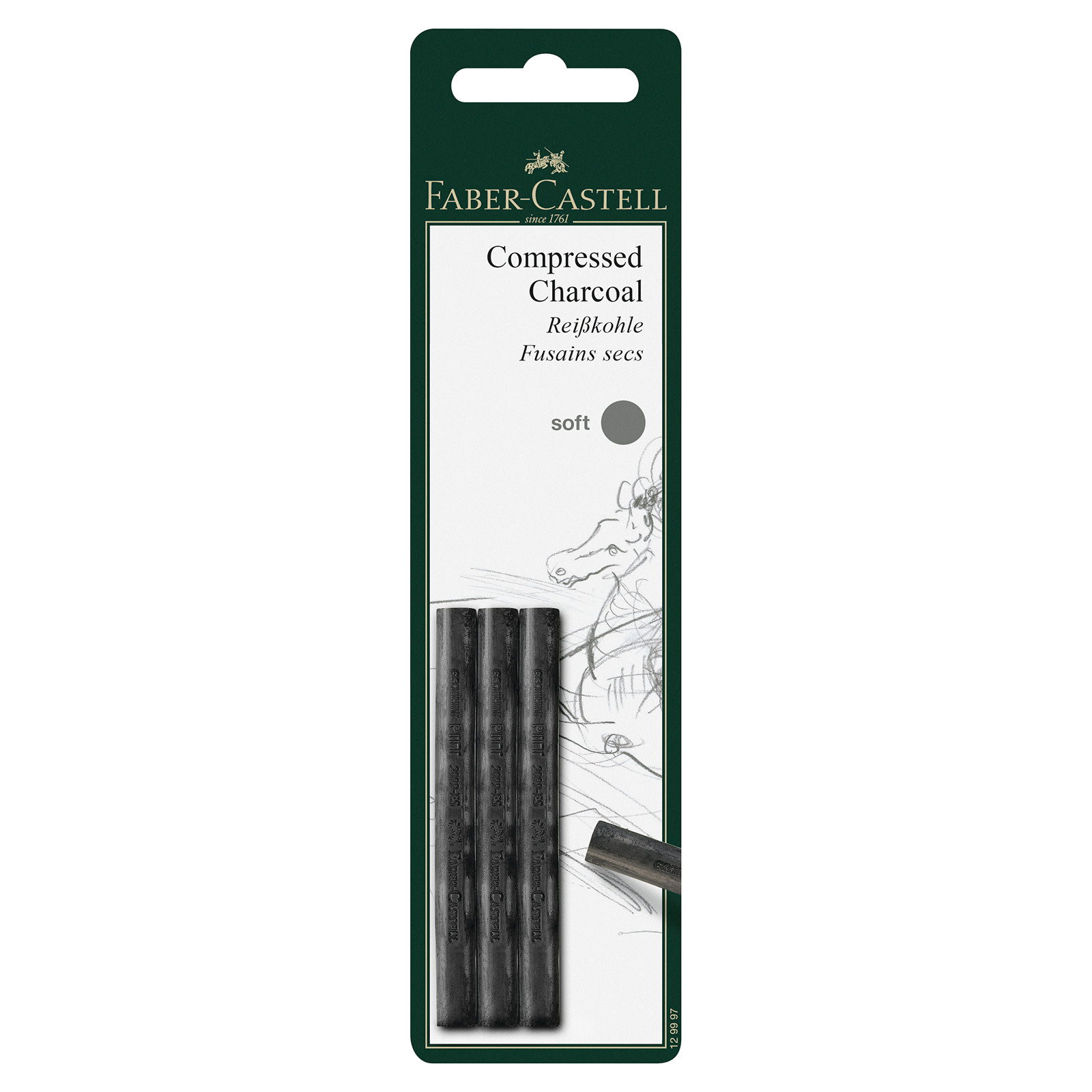 Faber-Castell PITT Compressed Charcoal Stix, 3-Crayon Set Medium