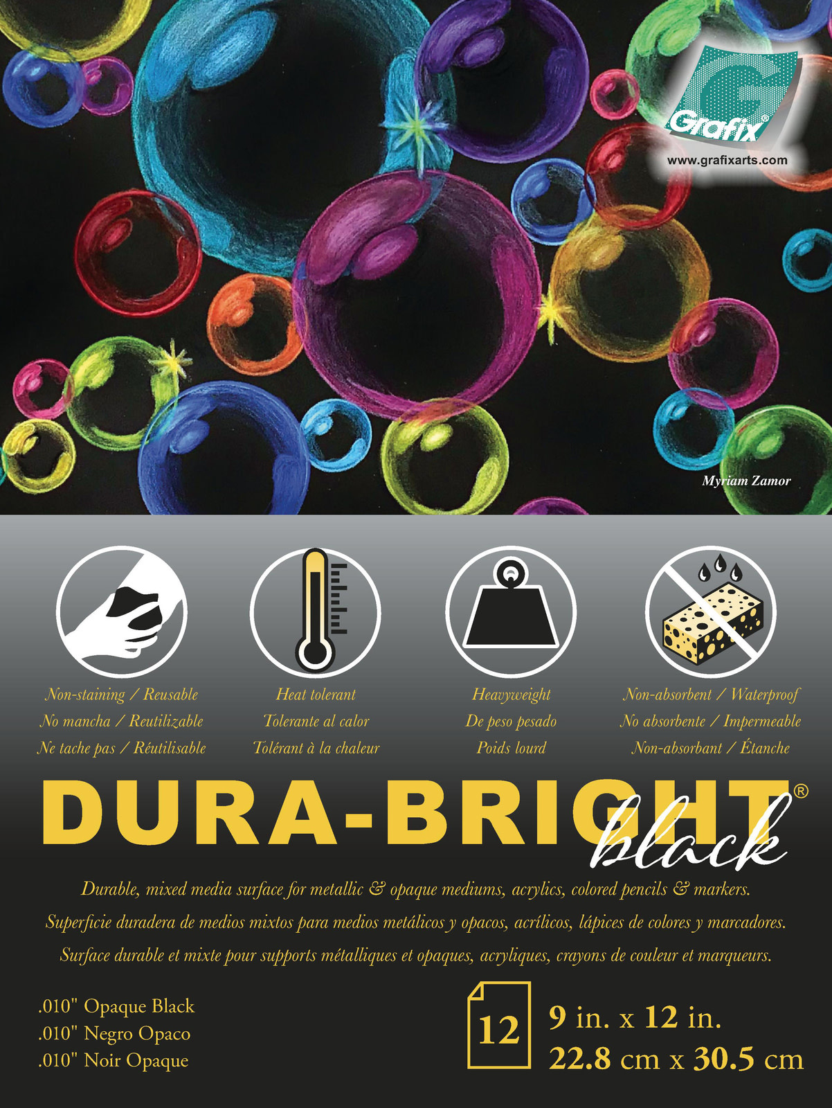 Grafix Dura-Bright, Pads, Opaque Black - 9" x 12"