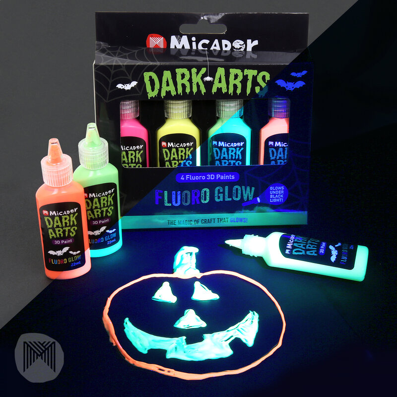 Micador Dark Arts Neon Fluoro Glow 3D Paint Set 4PK