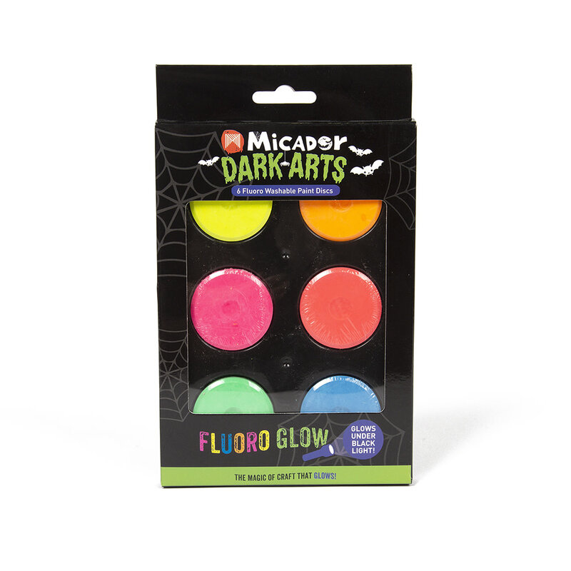Micador Dark Arts Neon Glow Washable Paint Discs, 6-Color Set