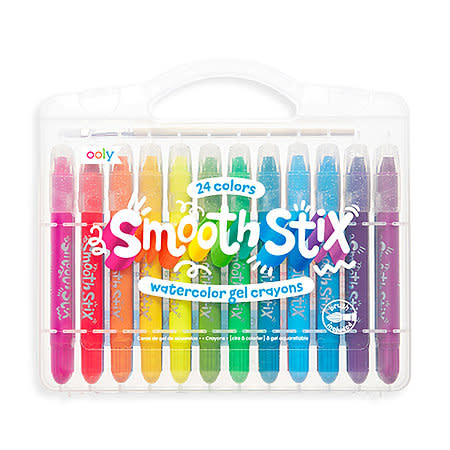 OOLY Smooth Stix Watercolor Gel Crayon Sets, 24-Color Set w/ Brush