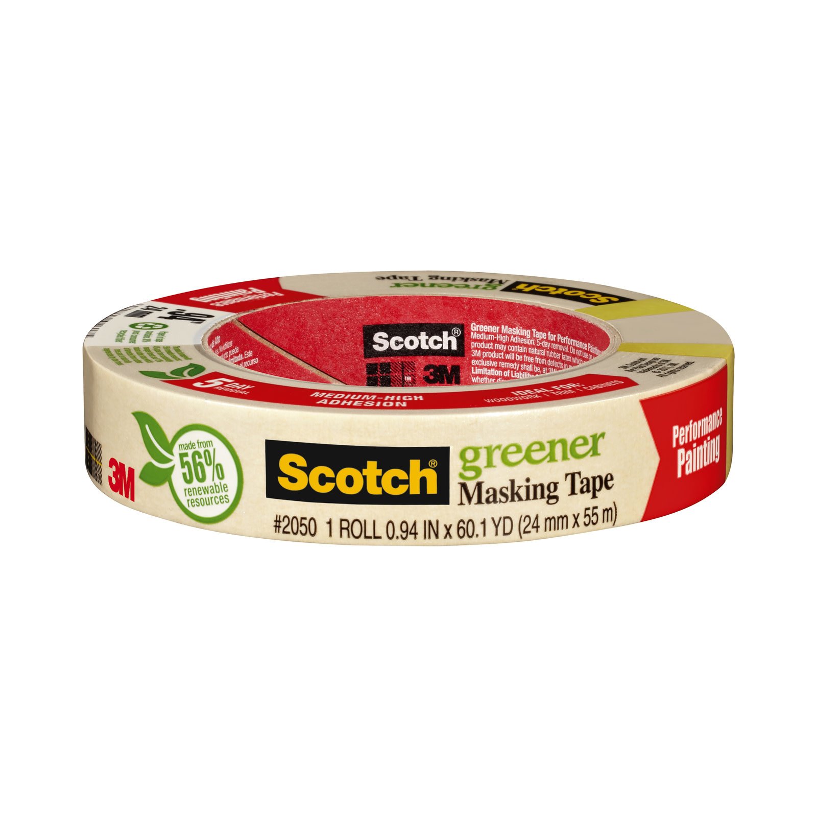 3M #2050 Painters Masking Tape, 1" x 60 yds. - 3" Core