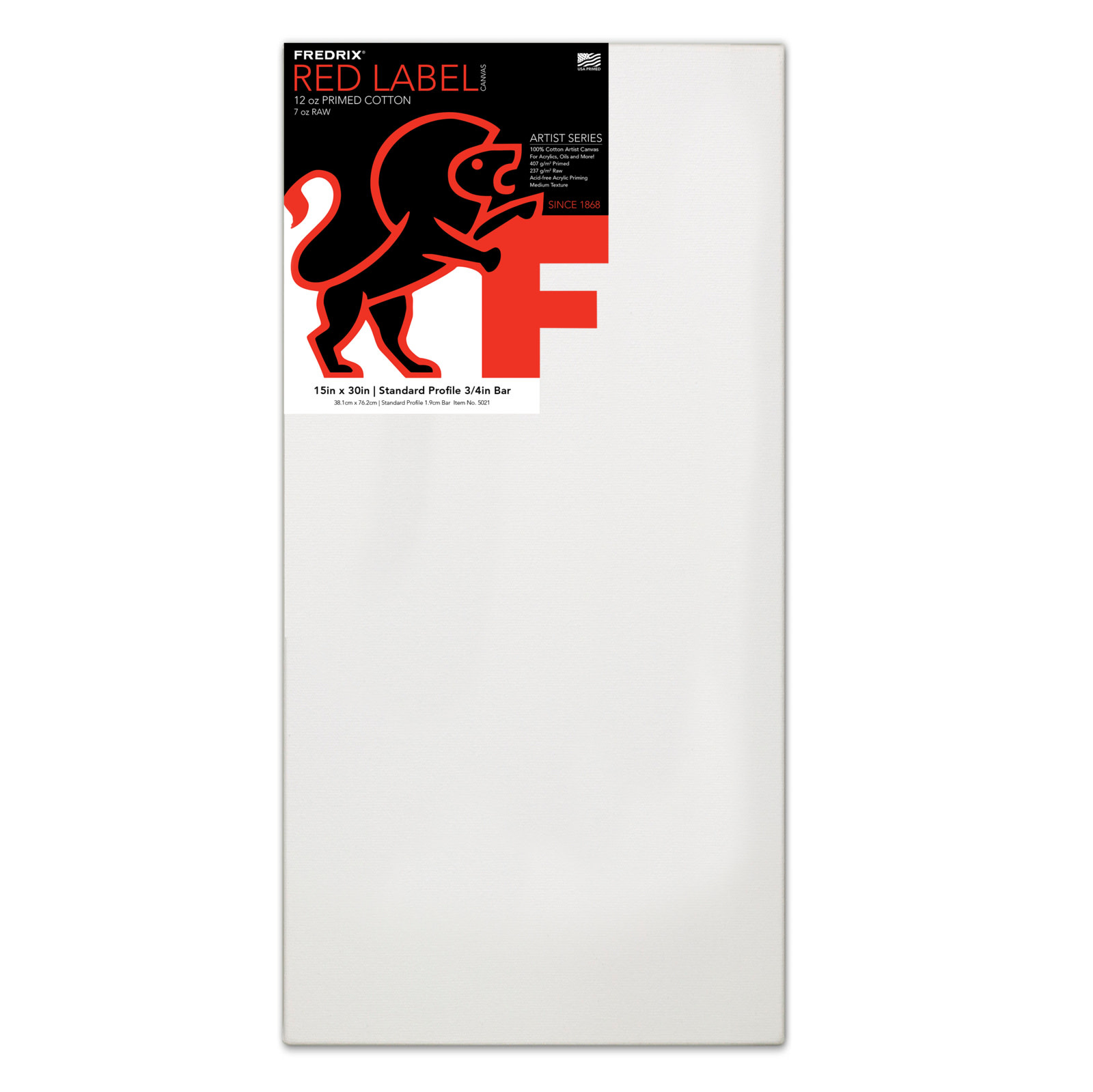 Fredrix Artist Series Red Label 12 oz. Primed Cotton Stretched Canvas, 3/4" Standard Profile, 15" x 30"