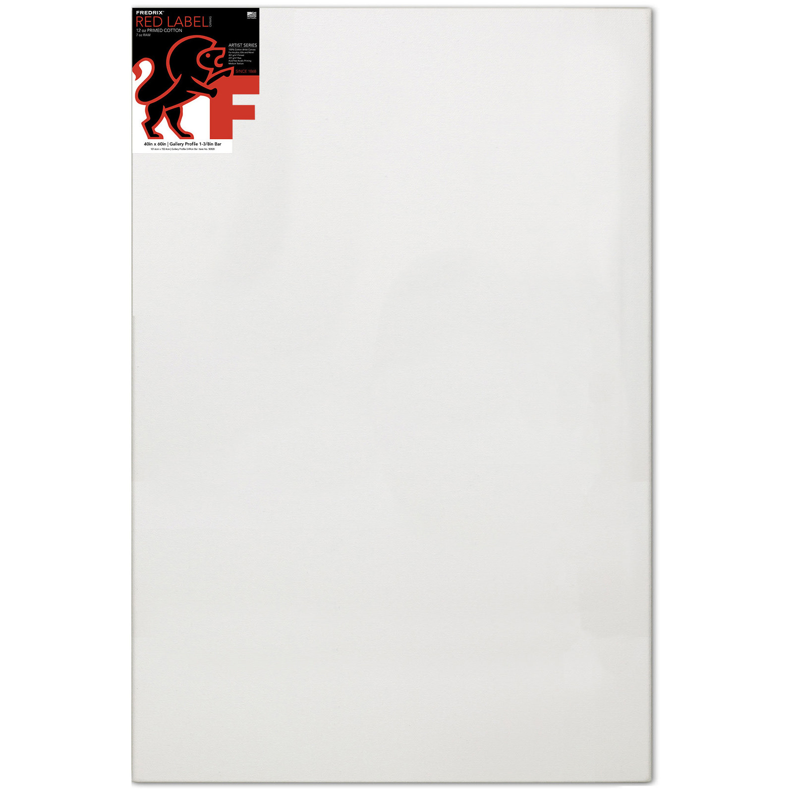 Fredrix Artist Series Red Label 12 oz. Primed Cotton Stretched Canvas, 1-3/8" Gallery Profile, 40" x 60"