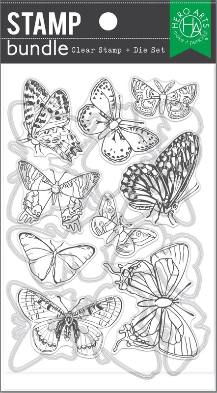 Hero Arts Clear Stamp & Die Combo-Beautiful Butterflies