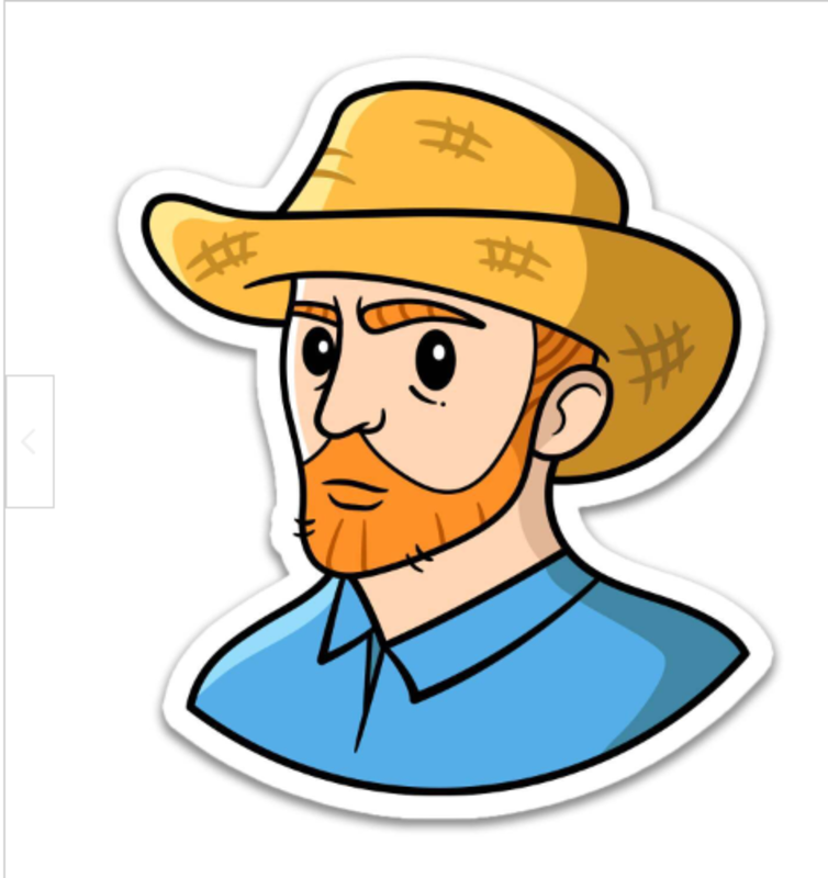 Today is Art Day Sticker- Self Portrait w/straw hat- Vincent Van Gogh