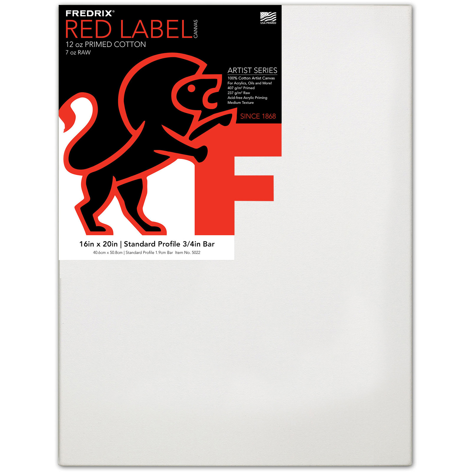 Fredrix Artist Series Red Label 12 oz. Primed Cotton Stretched Canvas, Textured 16x20