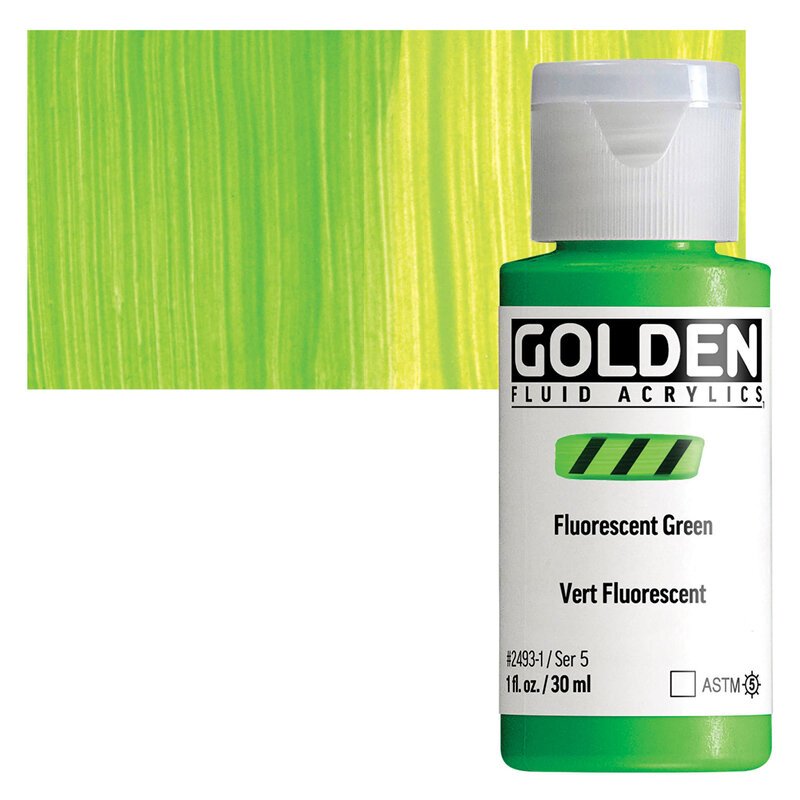 Golden Fluid Acrylics, 1 oz. Bottles, Fluorescent Green