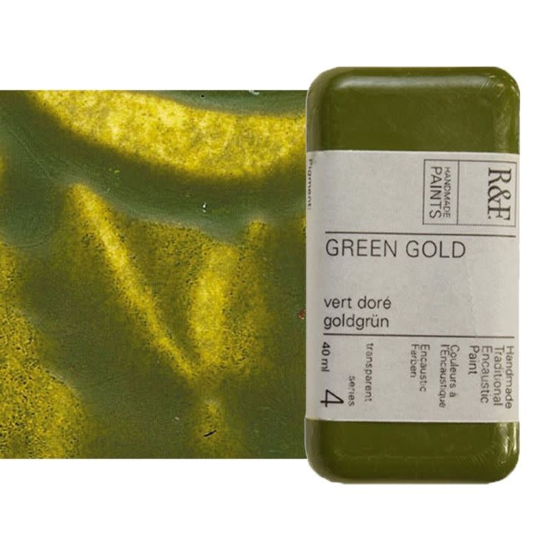 R&F Handmade Paints Encaustic Paint Cakes Green Gold40ML