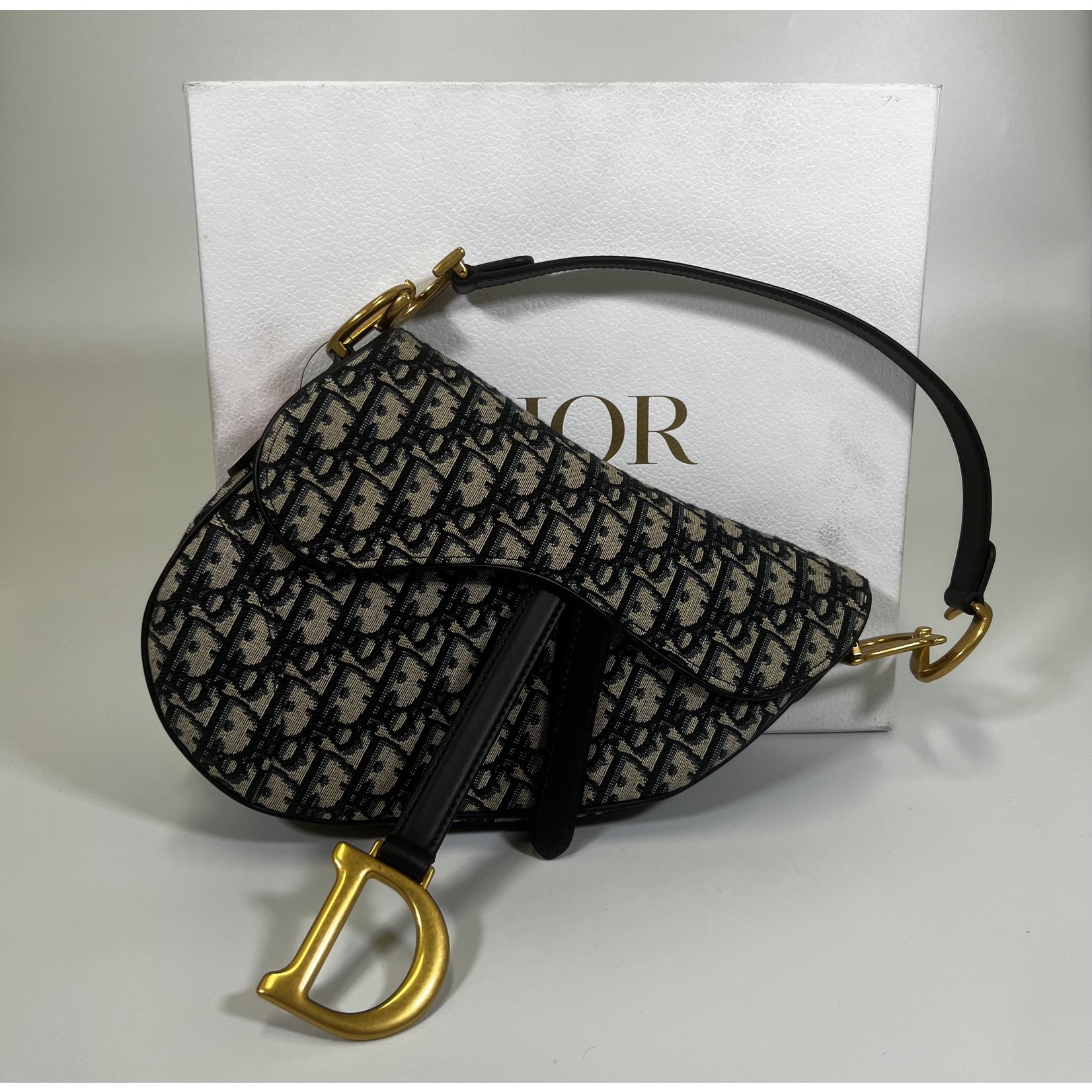 Dior Saddle Bag with Strap Blue Dior Oblique Jacquard