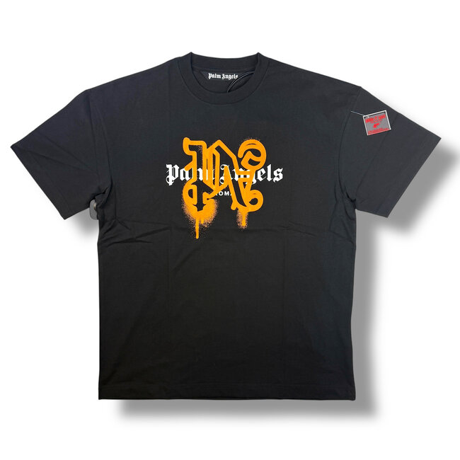Palm Angels Palm Angels Roma Orange Spray Black Tee Size Medium