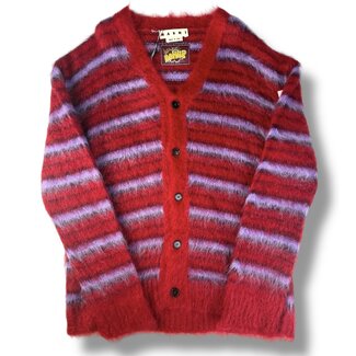 Marni Marni Fuzzy Wuzzy Red/Purple Mohair Cardigan Size US XL
