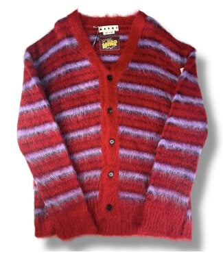 Marni Marni Fuzzy Wuzzy Red/Purple Mohair Cardigan Size US XL
