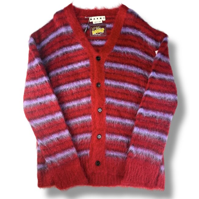 Marni Marni Fuzzy Wuzzy Red/Purple Mohair Cardigan Size US XL