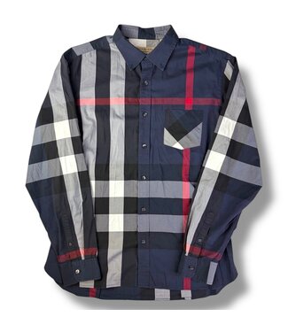 burberry Burberry Navy Check Long Sleeve Button Up Size XL