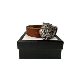 Gucci Calfskin Brass Feline Buckle Belt