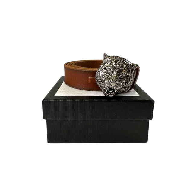 Gucci Calfskin Brass Feline Buckle Belt