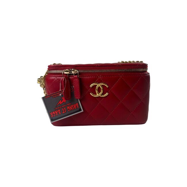 Chanel Channel Quilted Lambskin Small Red Vanity Purse