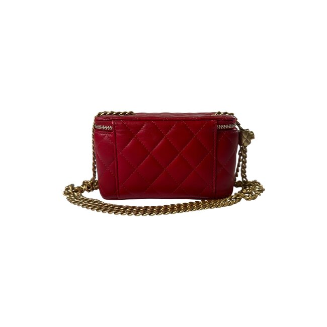 Chanel Channel Quilted Lambskin Small Red Vanity Purse