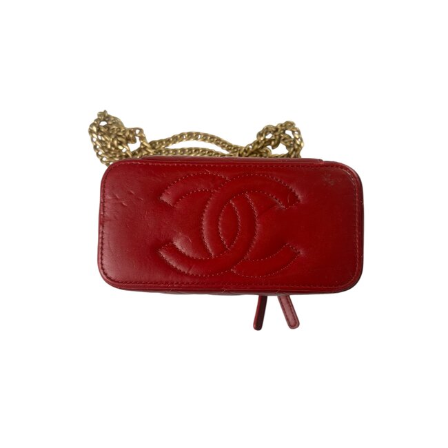 Chanel Channel Quilted Lambskin Small Red Vanity Purse