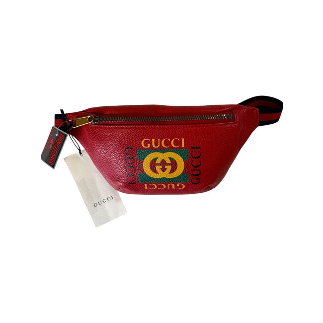 Gucci Gucci Red Leather Logo Belt Bag Small